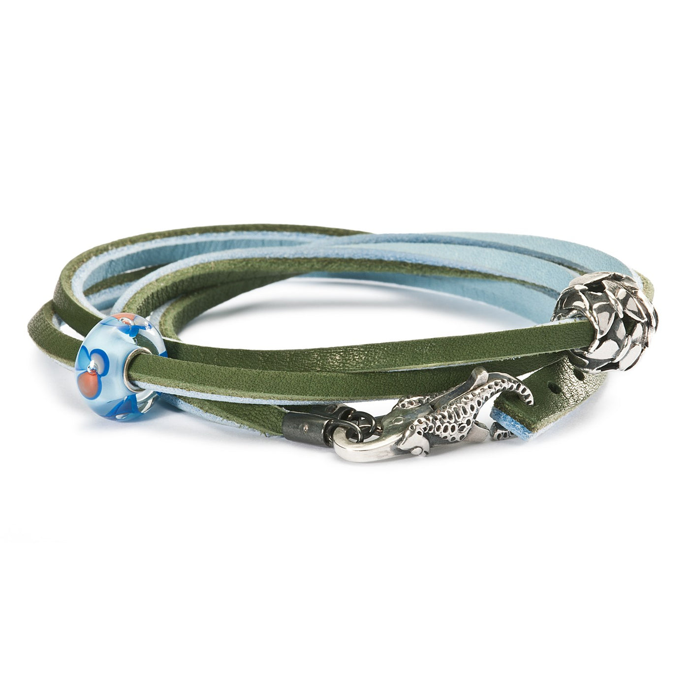 Pulsera de Cuero Azul Celeste/Verde