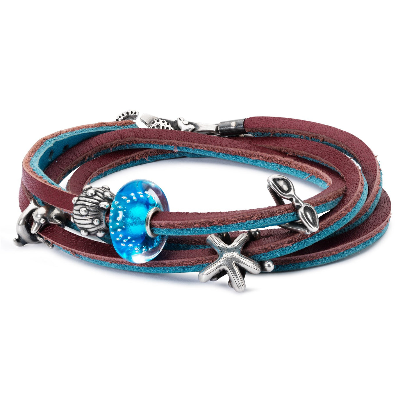 Pulsera de Cuero en Turquesa / Granate